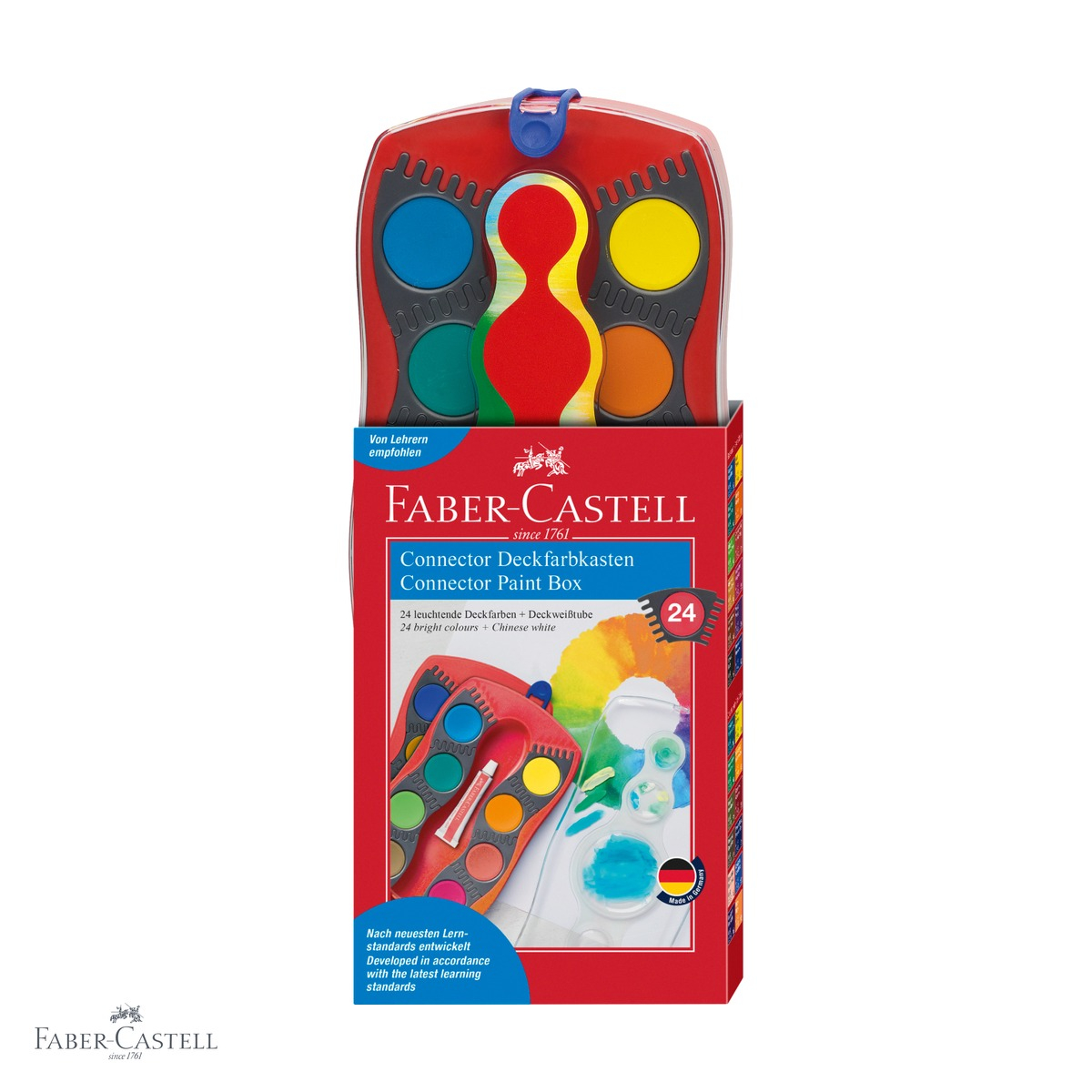 Set acuarele Faber-Castell Connector 24 culori, capac-paleta transparent, cu tub alb si pensula incluse, pentru scoala [2]