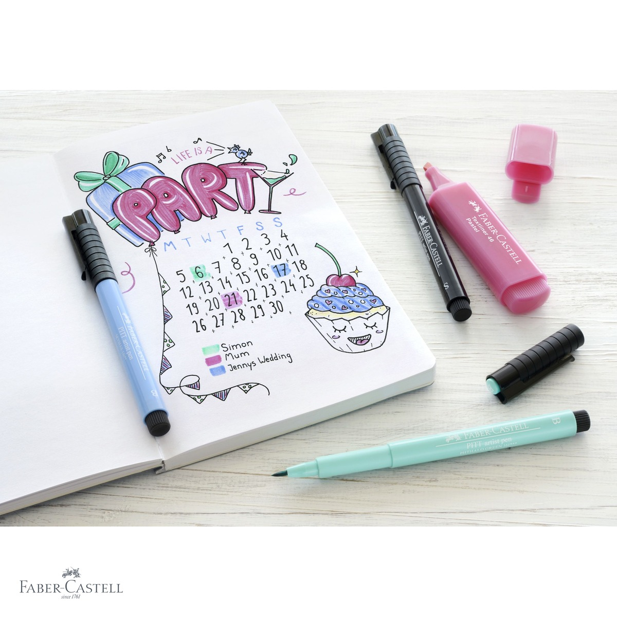 Set Bullet Journaling 9 piese Faber-Castell, markere Pitt Artist Pen cu pensula, pentru caligrafie si jurnal creativ [4]