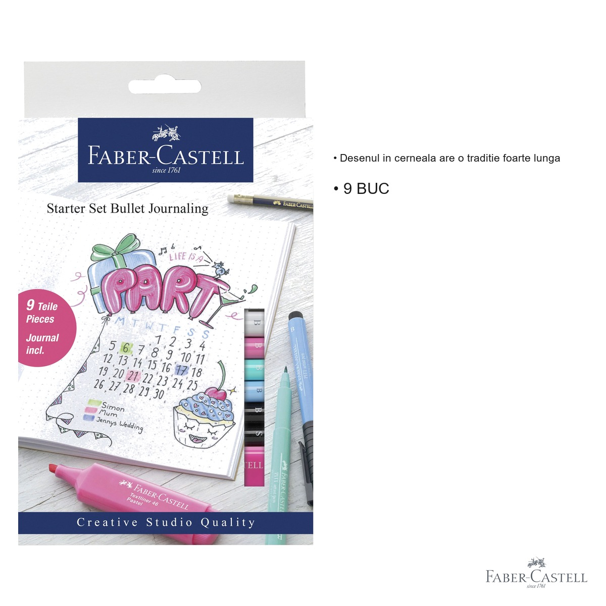 Set Bullet Journaling 9 piese Faber-Castell, markere Pitt Artist Pen cu pensula, pentru caligrafie si jurnal creativ [3]