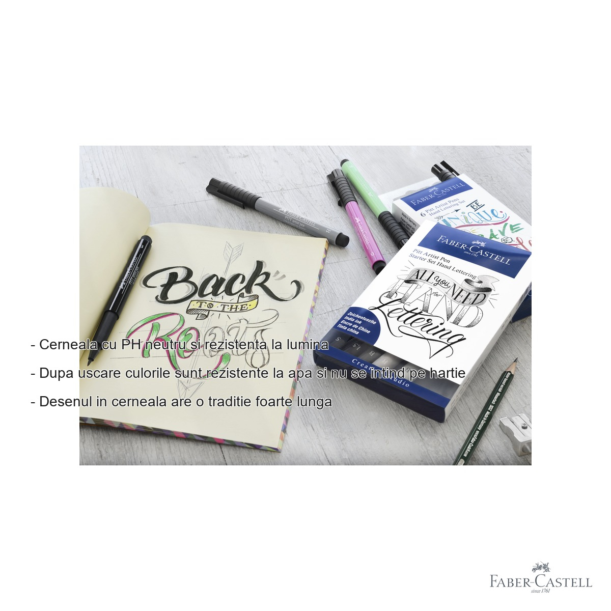 Set caligrafic Pitt Artist Pen Faber-Castell, 8 piese, markere pensula si fineliner, pentru incepatori in desen si arta grafica [2]