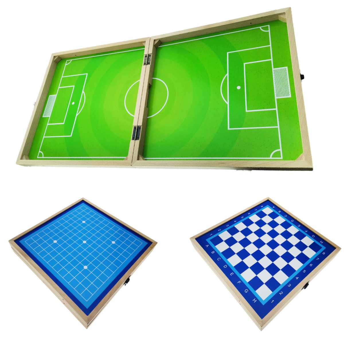 Set cu 4 jocuri, Sah, Fotbal, Gomoku si Gobang, cu suprafata de 30 x 30 cm, in cutie [10]