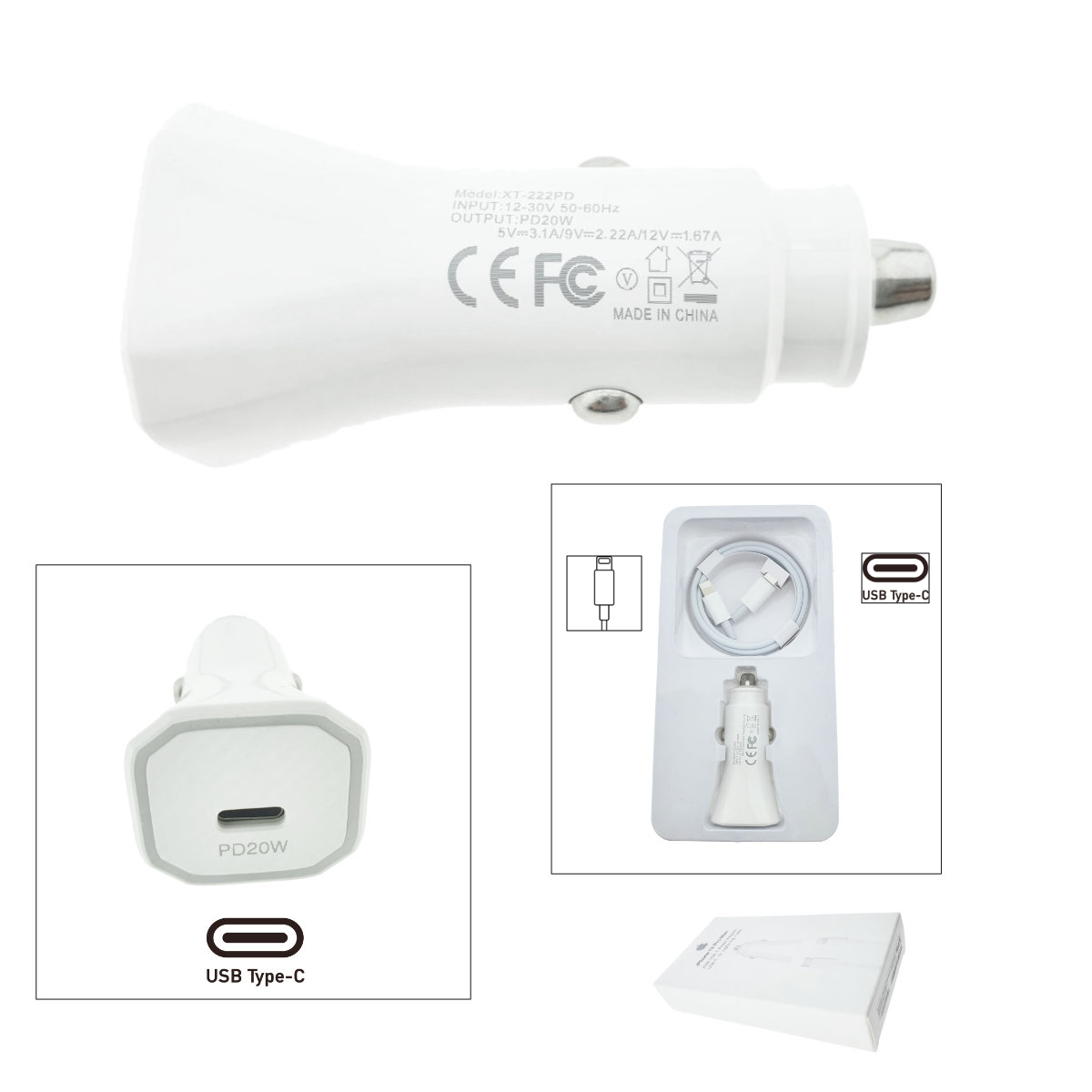 Set incarcator auto 20W, cu port USB-C, pentru Apple, cu cablu 1m cu conectori USB tip C la tip Lightning, alb [5]