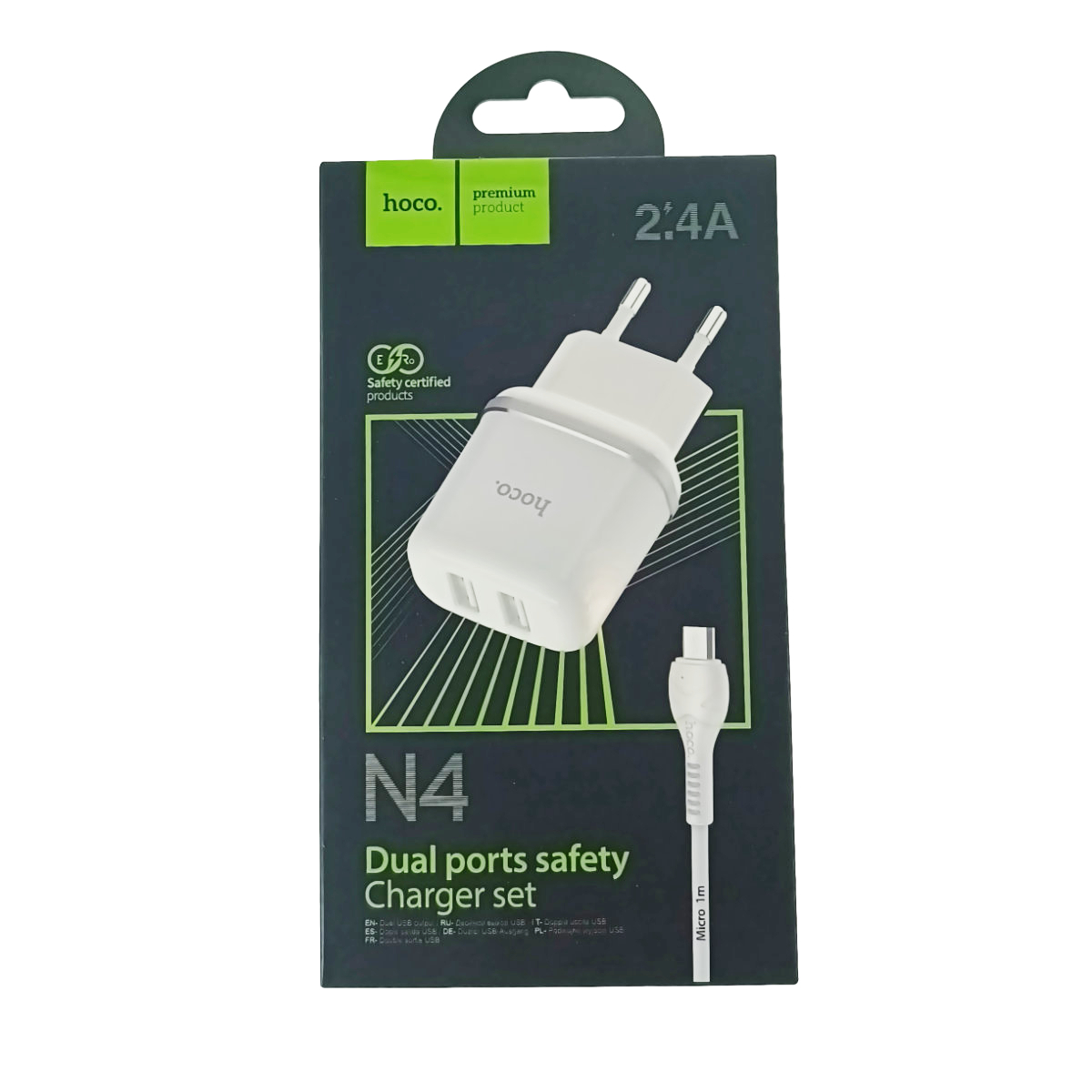 Set incarcator de retea cu 2 X USB si cablu micro USB lungime 1m, Hoco N4 73104, 5V, 2.4A, alb [5]