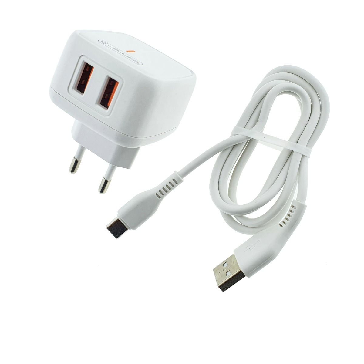 Set incarcator dual USB-A si cablu USB-C, 2.4A, Jellico C2 10146, Fast Charging, 100-240V, indicator LED, alb [1]