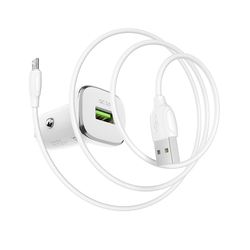 Set incarcator rapid auto, Borofone BZ12A, cu cablu microUSB 1m,USB QC 3.0, 18W, intrare 12 - 24V, IC, alb [5]