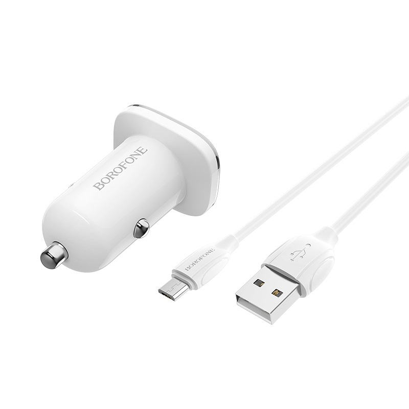 Set incarcator rapid auto, Borofone BZ12A, cu cablu microUSB 1m,USB QC 3.0, 18W, intrare 12 - 24V, IC, alb [3]