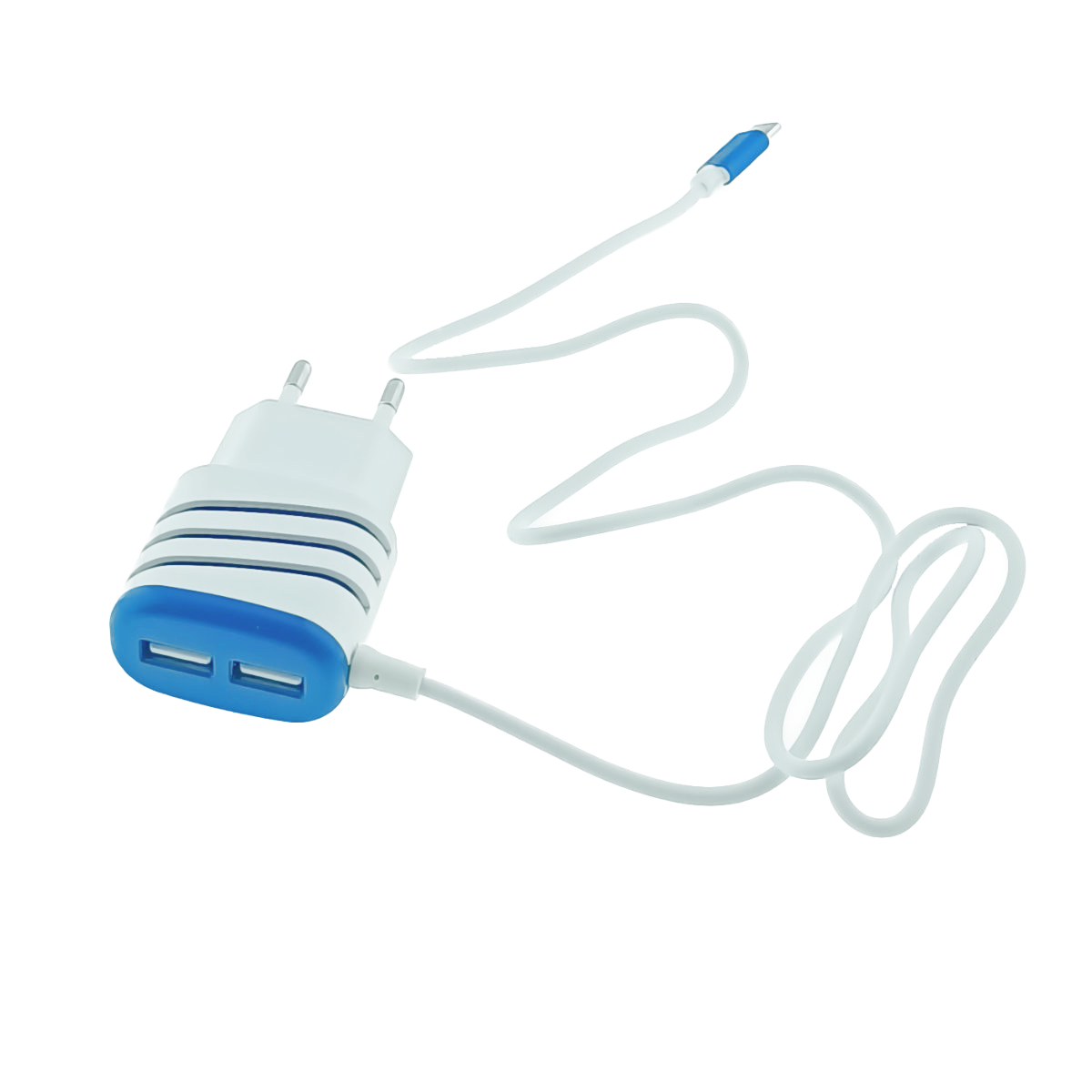 Set incarcator retea, 3.1A, 2 X USB, Elworld JXL-222, cu cablu USB Tip C tata, alb cu albastru [1]
