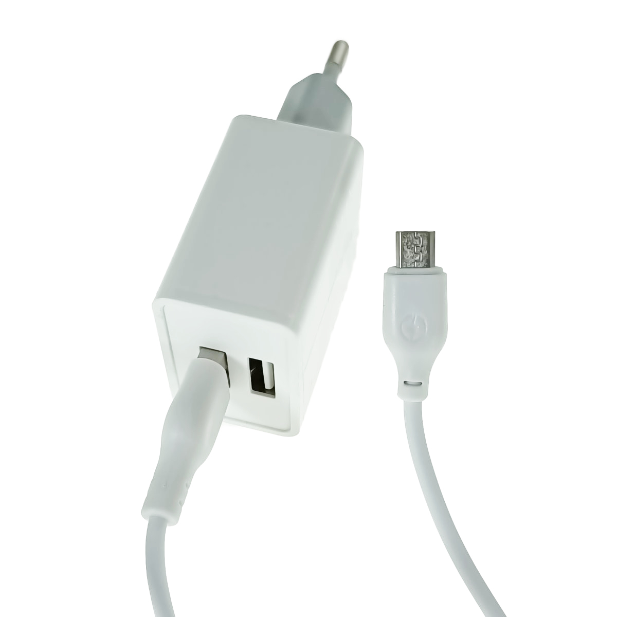 Set incarcator retea cu cablu microUSB de 100 cm, 2 x USB, 2.4A, XO-L65 87133, alb [2]