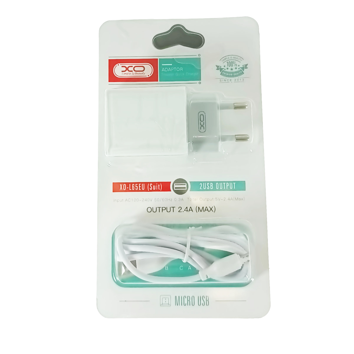 Set incarcator retea cu cablu microUSB de 100 cm, 2 x USB, 2.4A, XO-L65 87133, alb [5]