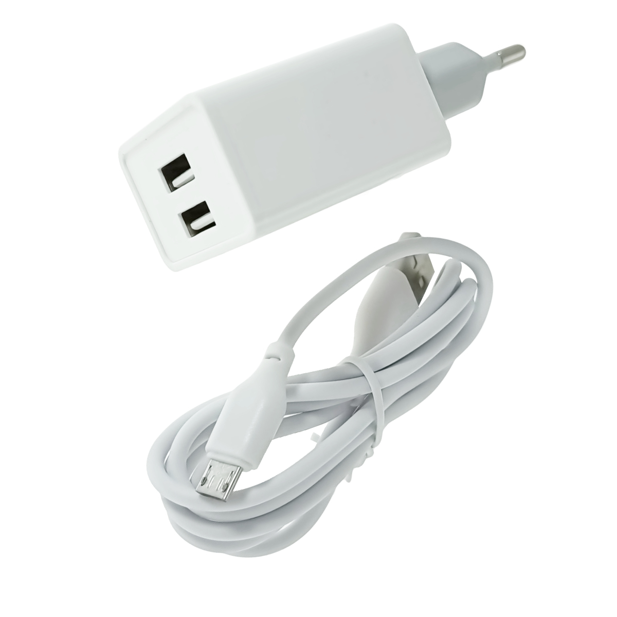 Set incarcator retea cu cablu microUSB de 100 cm, 2 x USB, 2.4A, XO-L65 87133, alb [1]