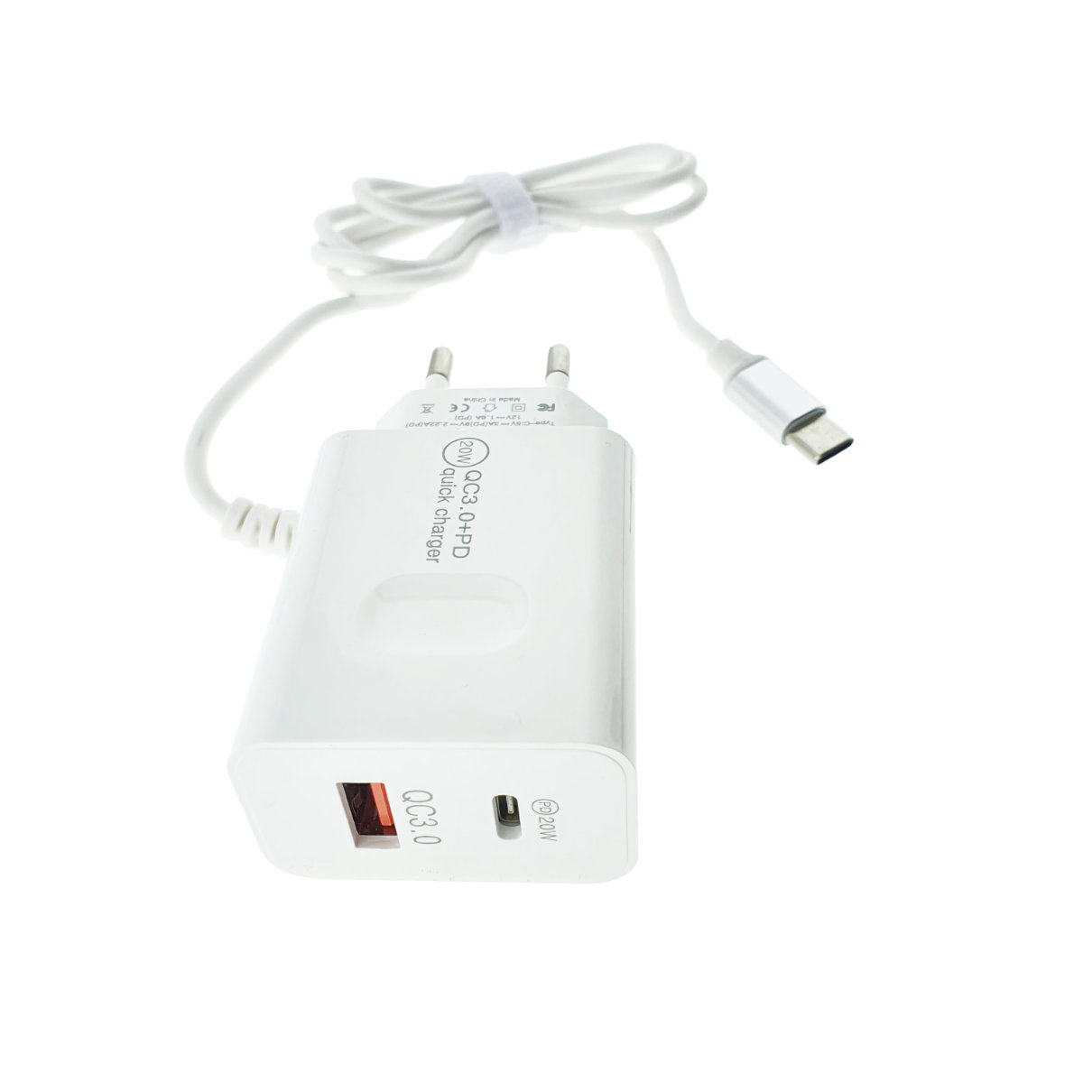 Set incarcator retea cu cablu USB Tip C, QC 3.0, PD, 20W, cu port USB si USB de tip C, P07-W, alb [1]