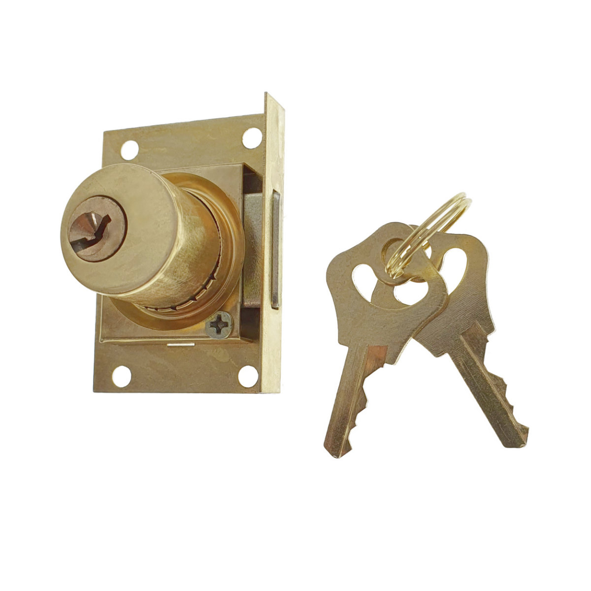 Set incuietoare pentru mobilier, FAM-65368, cu butuc si 2 chei, alama, dimensiuni 54 x 40 x 30 mm [1]