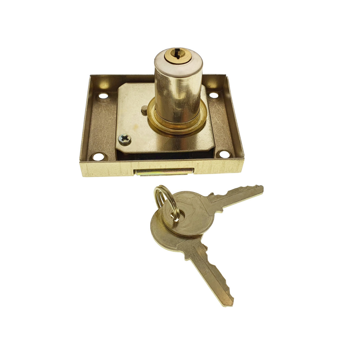 Set incuietoare pentru mobilier, FAM-65462, cu butuc si 2 chei, alama, dimensiuni 68 x 57 x 40 mm [6]