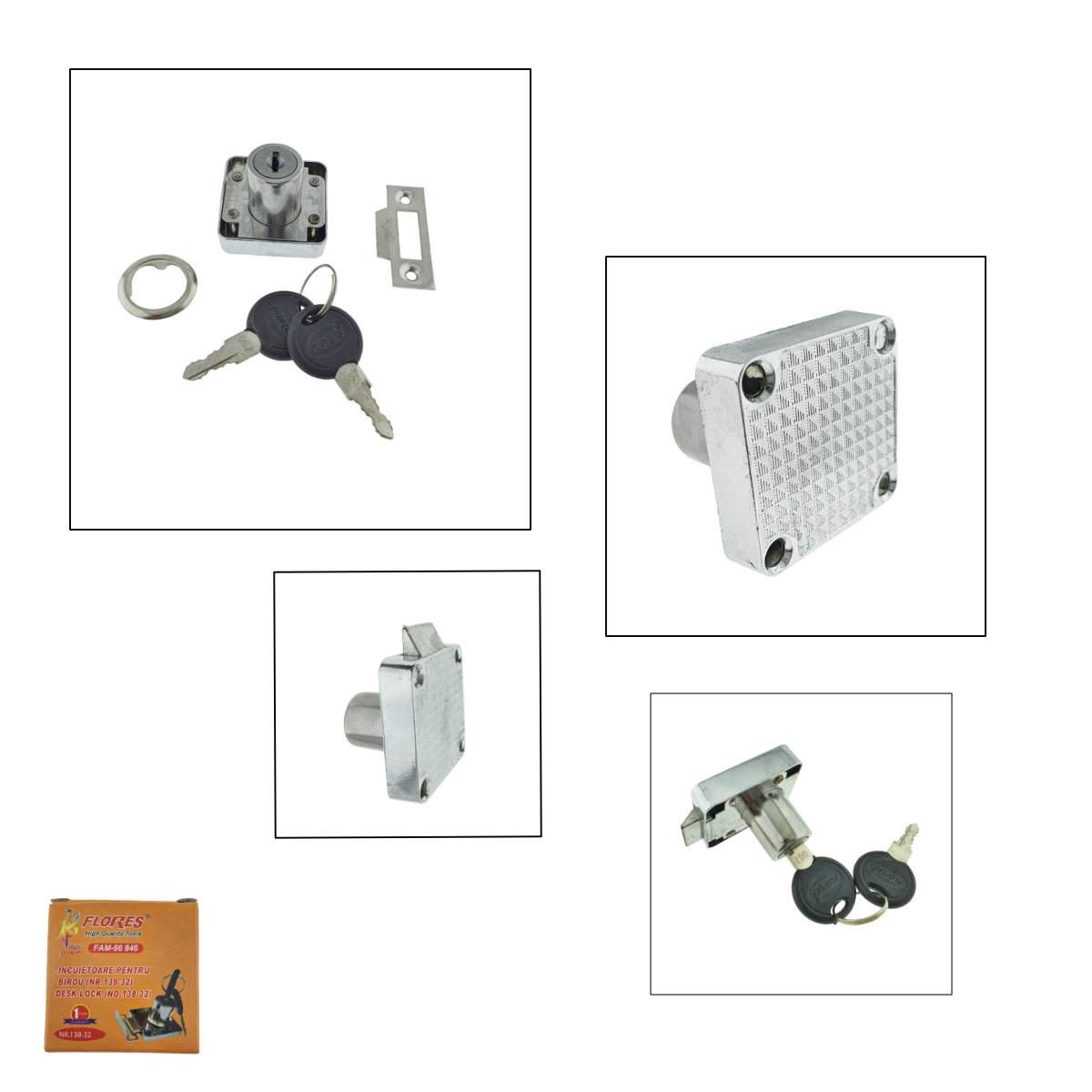 Set incuietoare pentru mobilier, Flores 66846, cu butuc si 2 chei, cromat , dimensiuni 40 x 40 x 32 mm [3]