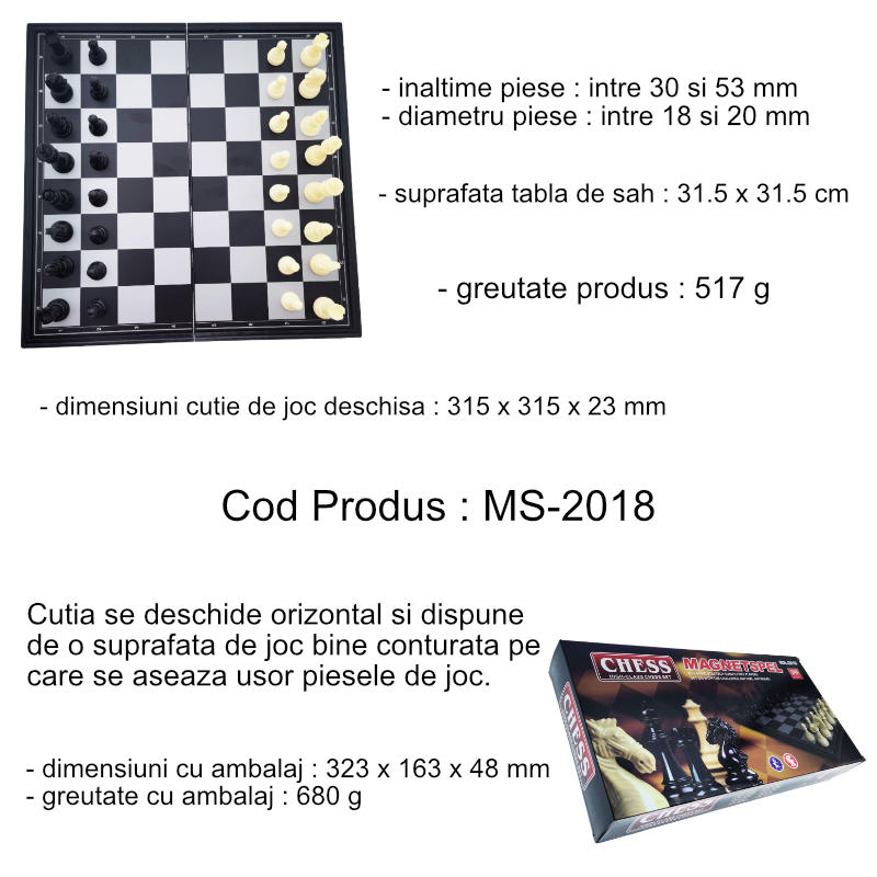 Set joc de Sah, MS-2018, cu piese magnetice, tabla metalica, suprafata 315 x 315 mm, in cutie [7]