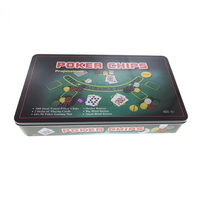 Set Poker cu 300 jetoane, 2 seturi de carti de joc si accesorii, in cutie de metal [7]