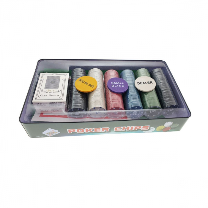 Set Poker cu 300 jetoane, 2 seturi de carti de joc si accesorii, in cutie de metal [2]
