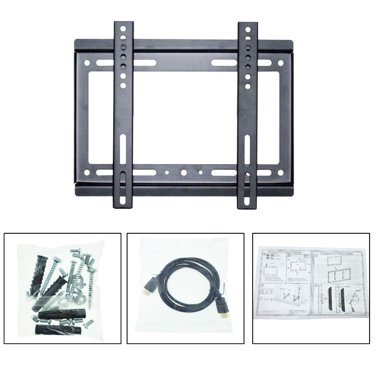 Set suport fix TV Omega 45455 cu cablu HDMI 4K 1.5m, max VESA 200, 14-42 inch, 25kg, de perete, negru [3]