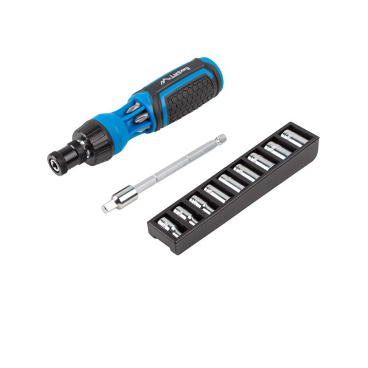 Set surubelnita cu clichet, 9 tubulare si 6 biti, Lanberg 42752, cu maner ergonomic antiderapant, negru cu albastru [1]