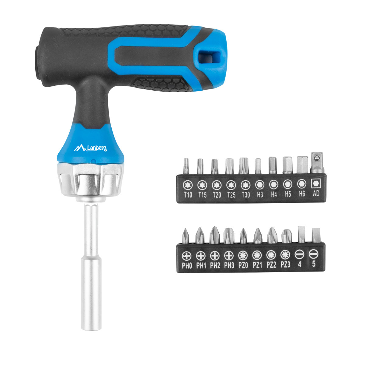 Set surubelnita tip T cu clichet si 20 de biti, Lanberg 42751, cu maner ergonomic antiderapant, negru cu albastru [4]