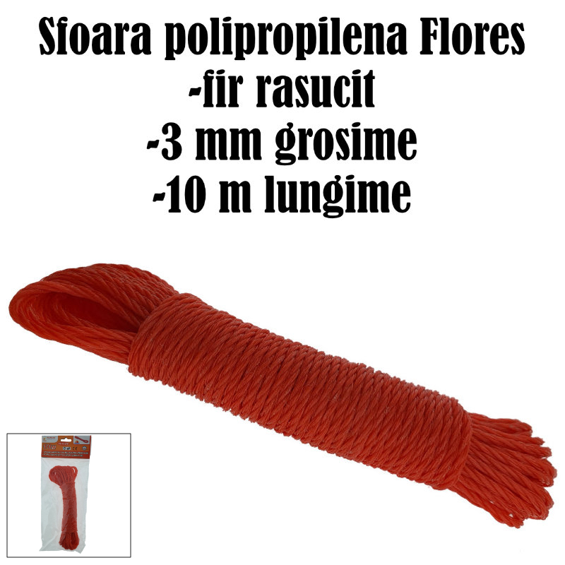 Sfoara polipropilena de 3mm, FS-12270, fir rasucit, 10m lungime, rosie [4]
