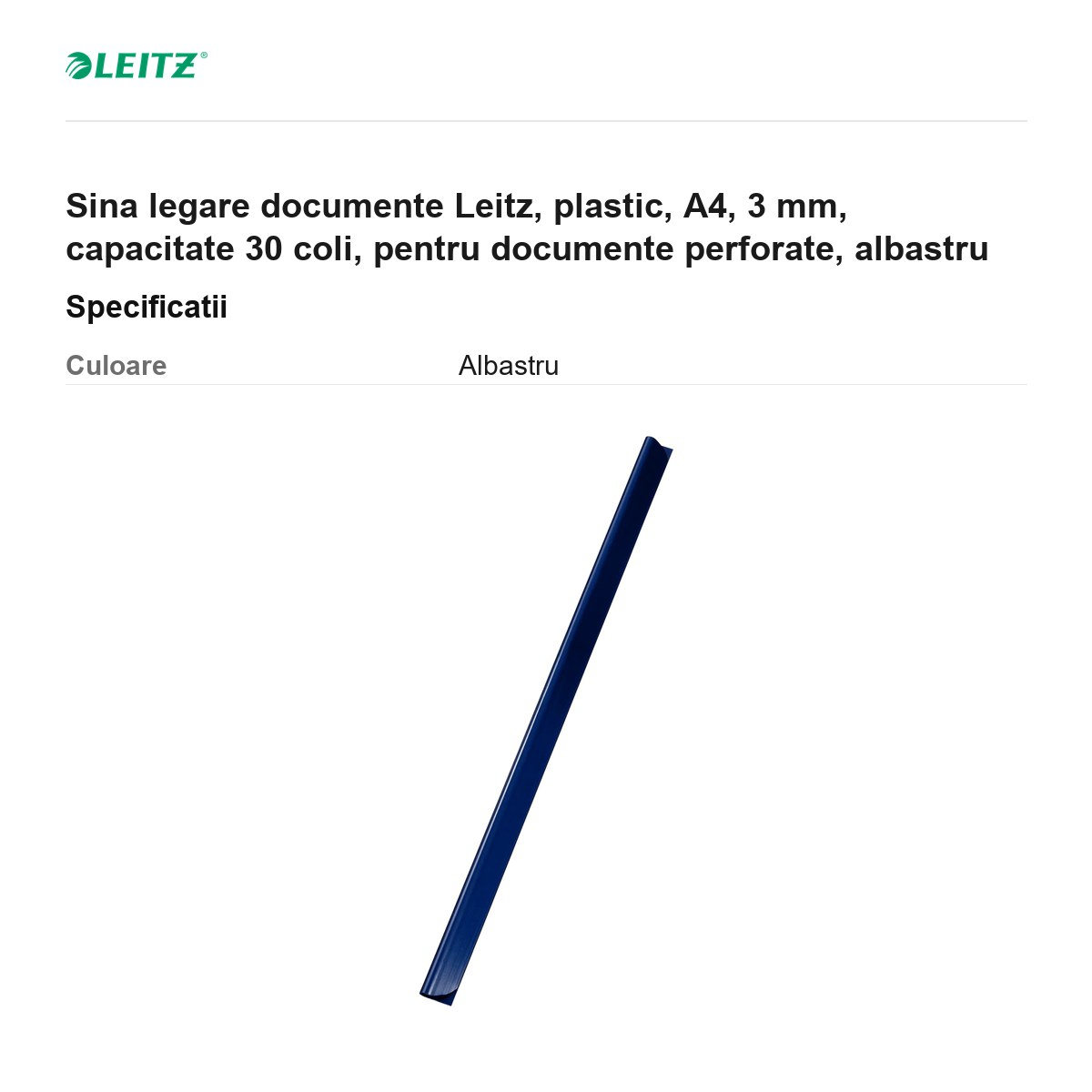 Sina legare documente Leitz, plastic, A4, 3 mm, capacitate 30 coli, pentru documente perforate, albastru [3]