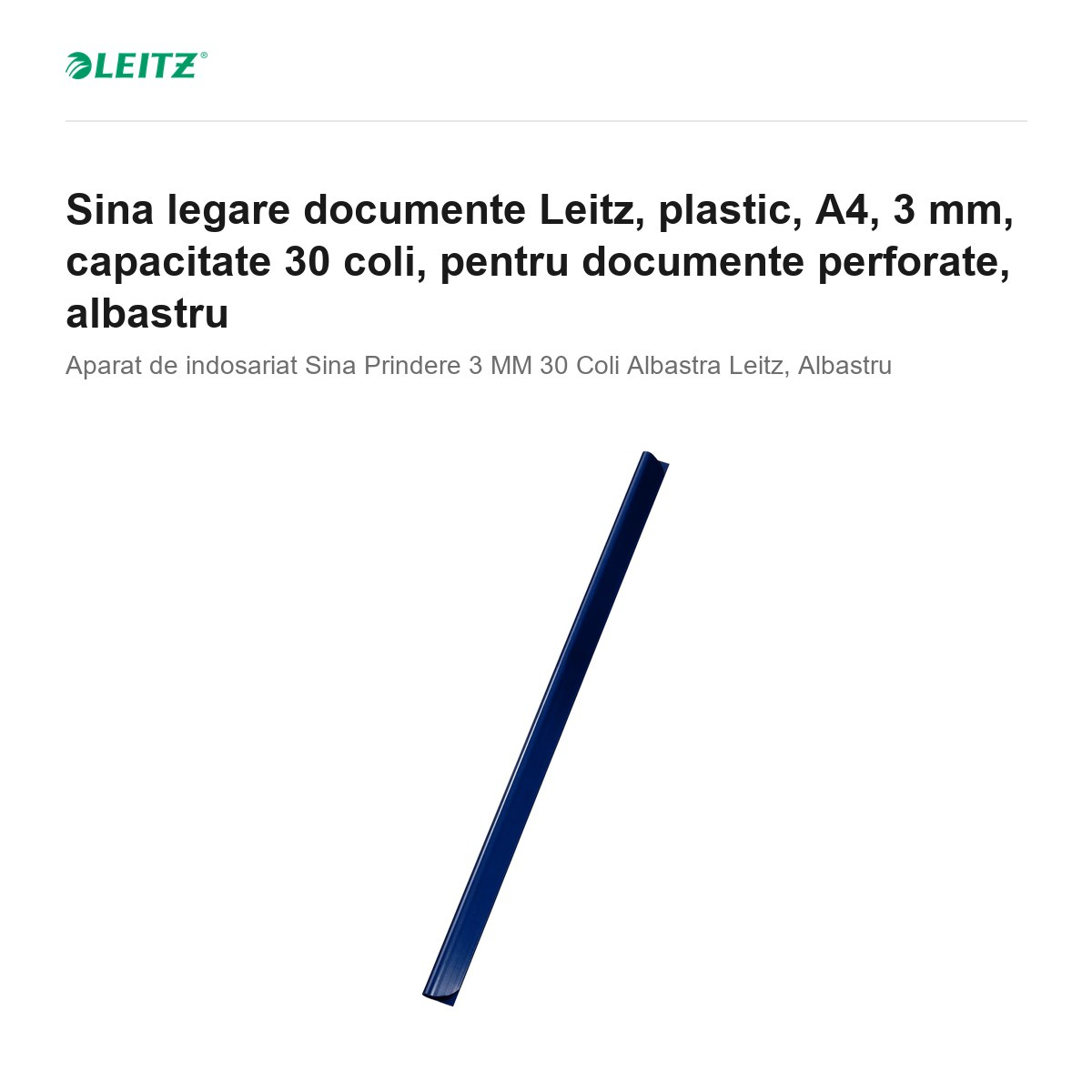 Sina legare documente Leitz, plastic, A4, 3 mm, capacitate 30 coli, pentru documente perforate, albastru [2]