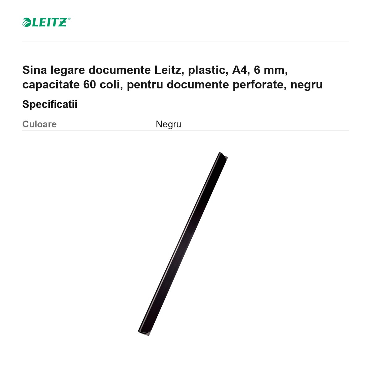Sina legare documente Leitz, plastic, A4, 6 mm, capacitate 60 coli, pentru documente perforate, negru [3]