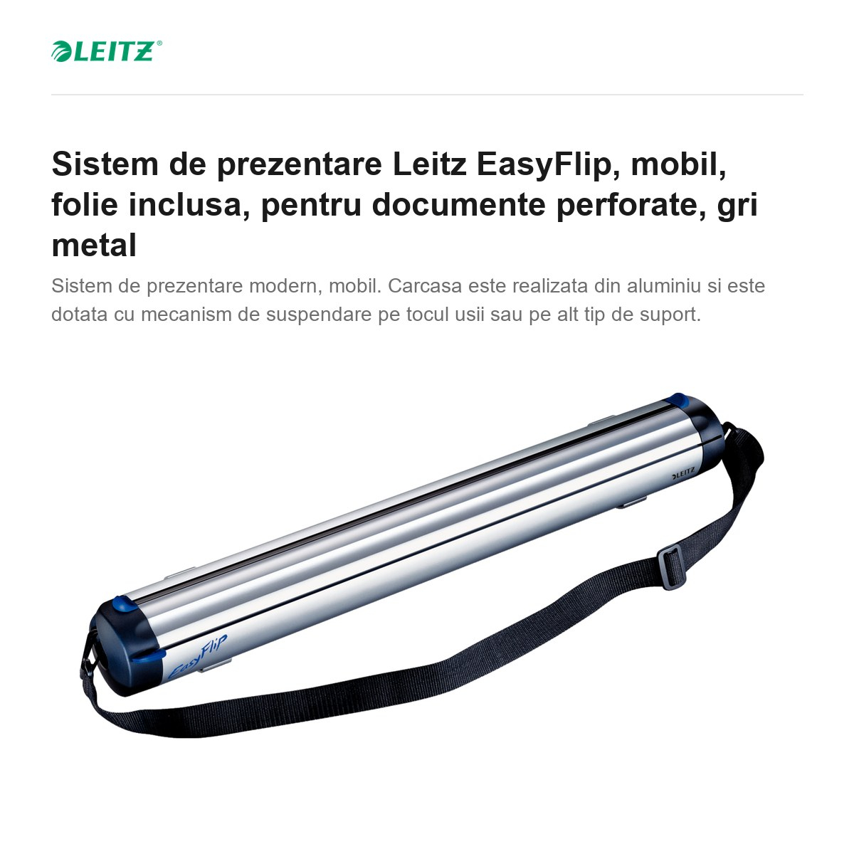 Sistem de prezentare Leitz EasyFlip, mobil, folie inclusa, pentru documente perforate, gri metal [2]