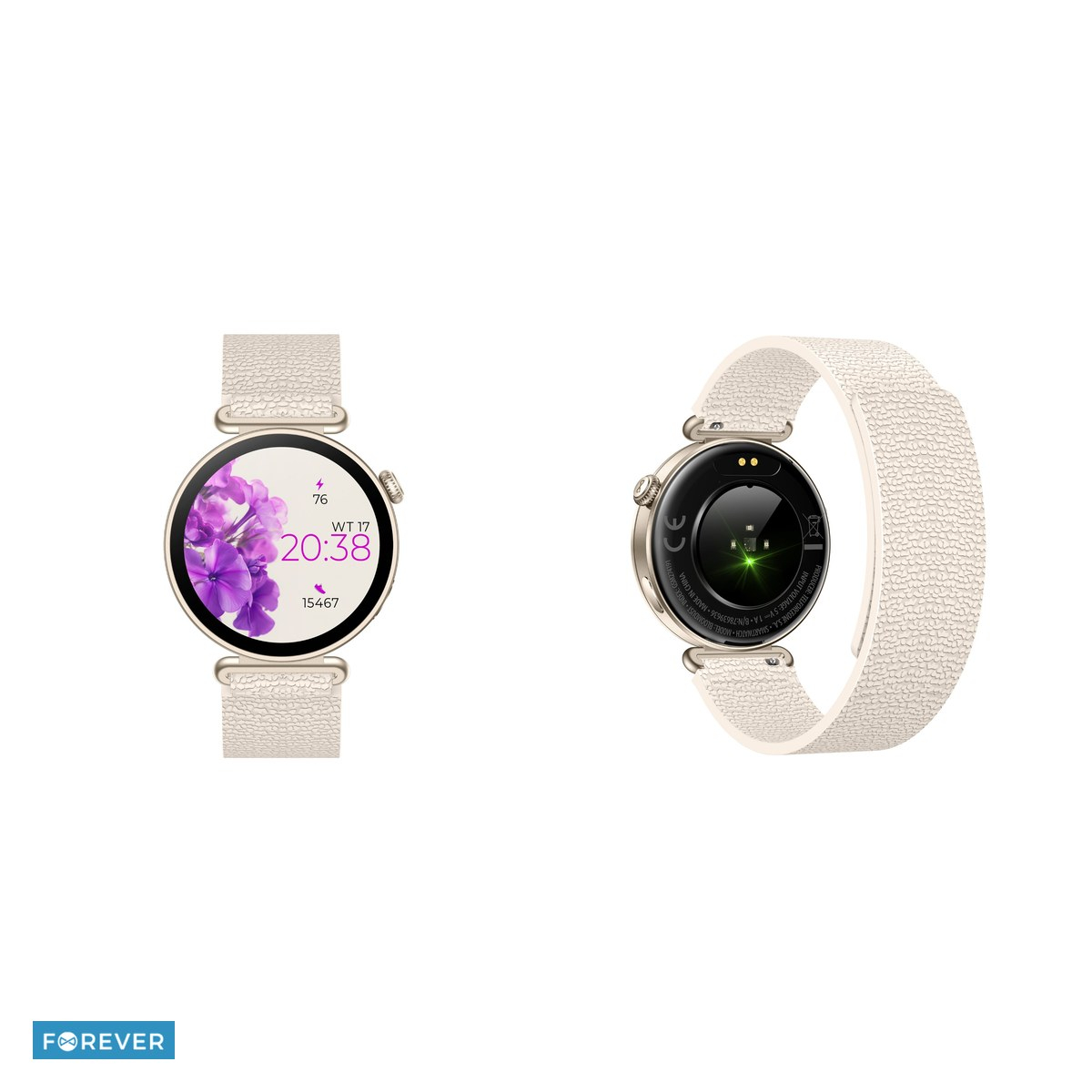 Smartwatch Forever Bloomdust SB-380, bej sampanie, IP68, aliaj de zinc, aliaj de aluminiu, cupru, aliaj de magneziu, incarcare 2 h, Amoled 1,32" 466x466 pix, 300 mAh, bluetooth v.5.3, curea 210 mm [5]