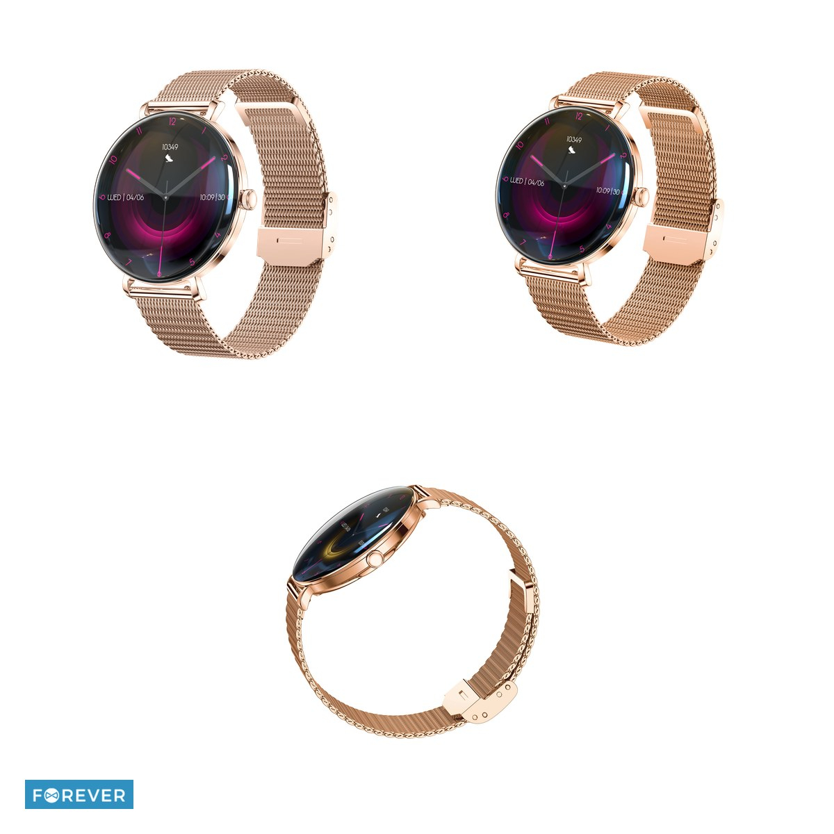 Smartwatch Forever Lucca SB-370, roz auriu, imprimeu leopard, IP68, aliaj de zinc, sticla temperata, incarcare 4 h, ecran 1,43 ", 200 mAh, bluetooth v.5.3, curea 205 mm [4]