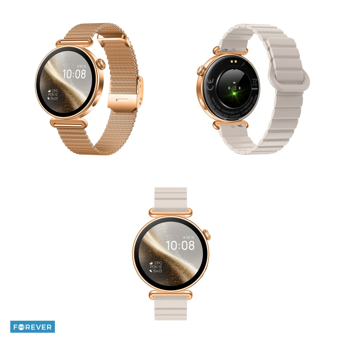 Smartwatch Forever Rosadust SB-380, roz auriu, IP68, aliaj de magneziu, aliaj de zinc, aliaj de aluminiu, cupru, incarcare 2 h, Amoled 1,32" 466x466 pix, 300 mAh, bluetooth v.5.3, curea 210 mm [4]
