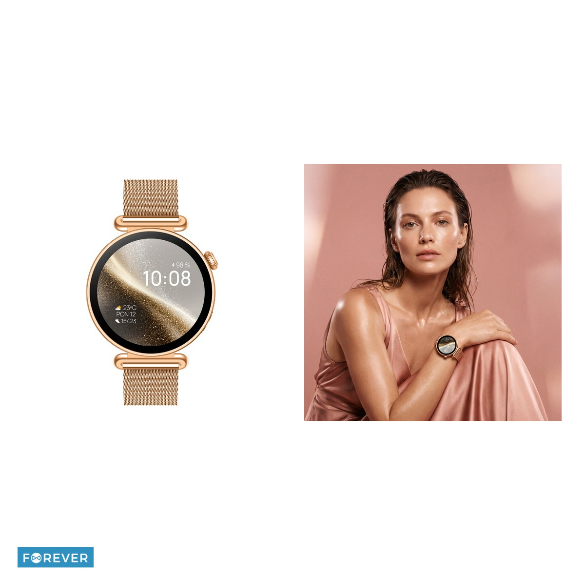 Smartwatch Forever Rosadust SB-380, roz auriu, IP68, aliaj de magneziu, aliaj de zinc, aliaj de aluminiu, cupru, incarcare 2 h, Amoled 1,32" 466x466 pix, 300 mAh, bluetooth v.5.3, curea 210 mm [5]