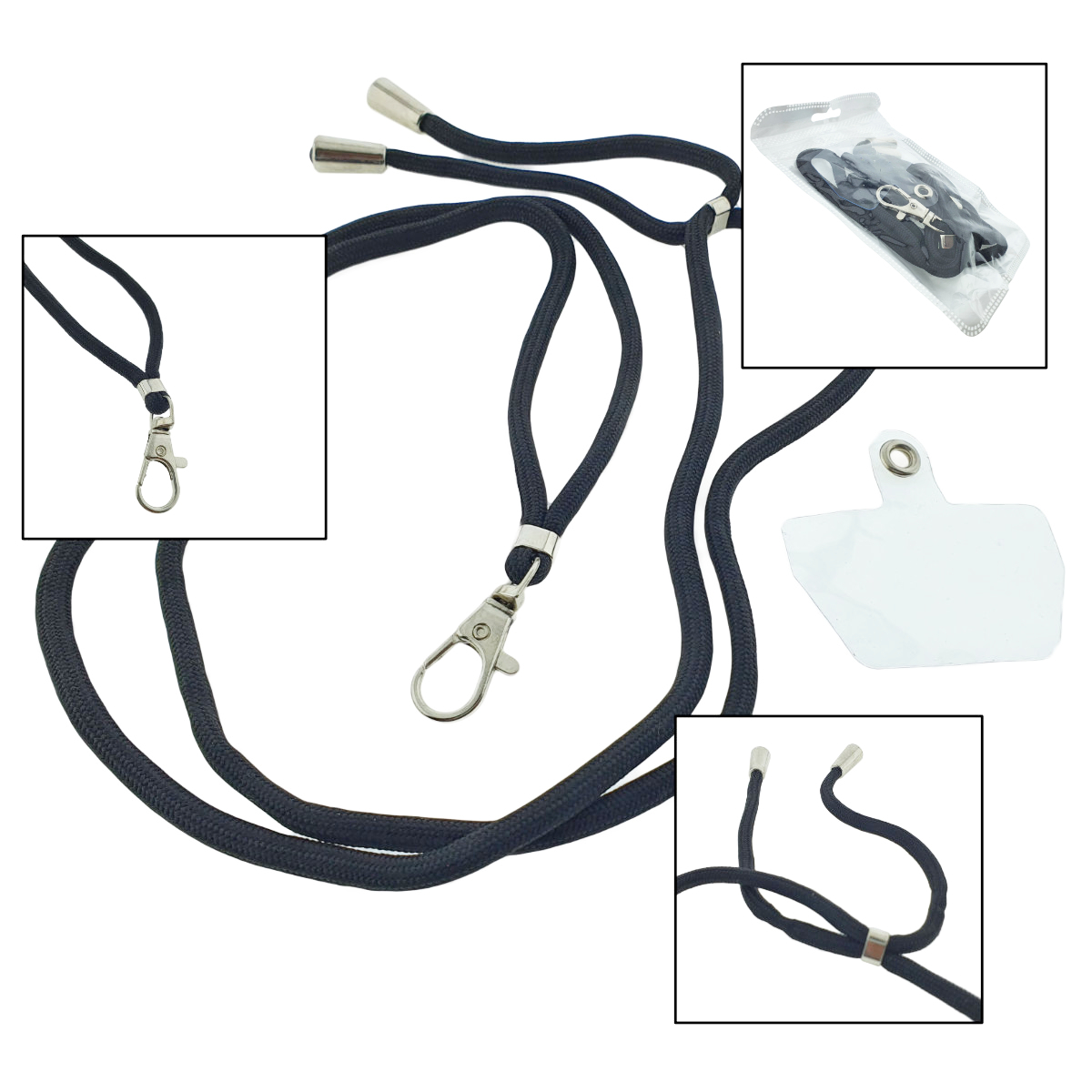 Snur universal de prindere telefon, Neck Strap 92822, lungime 133 cm, reglabila, cu carabina metalica, negru [4]