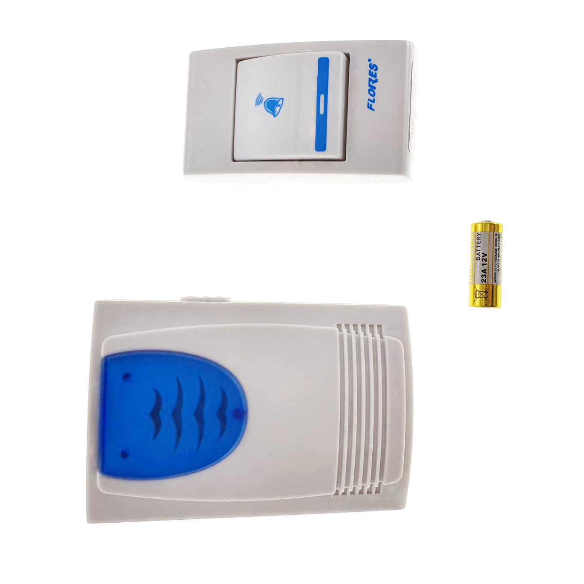 Sonerie cu buton Wireless conectare la priza electrica, Flores FE-40794, si receptor, 32 melodii, raza actiune 100 metri, sistem anti-interferenta, alba cu albastru [6]