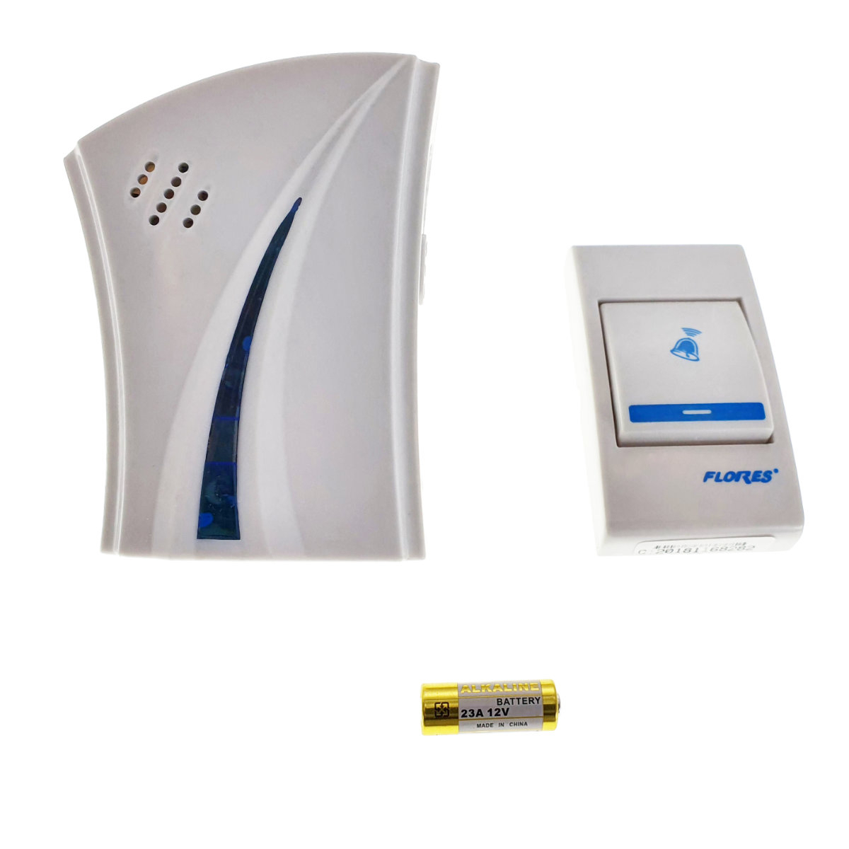 Sonerie cu buton Wireless conectare la priza, Flores FE-40795, receptor, 32 melodii, raza actiune 100 metri, sistem anti-interferenta, alba cu albastru [7]