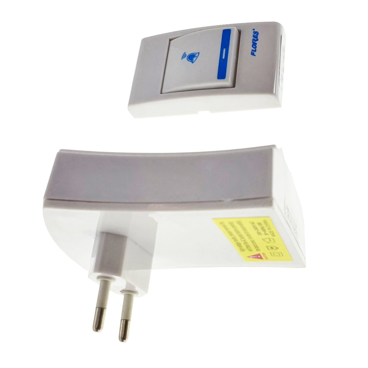 Sonerie cu buton Wireless conectare la priza, Flores FE-40795, receptor, 32 melodii, raza actiune 100 metri, sistem anti-interferenta, alba cu albastru [2]