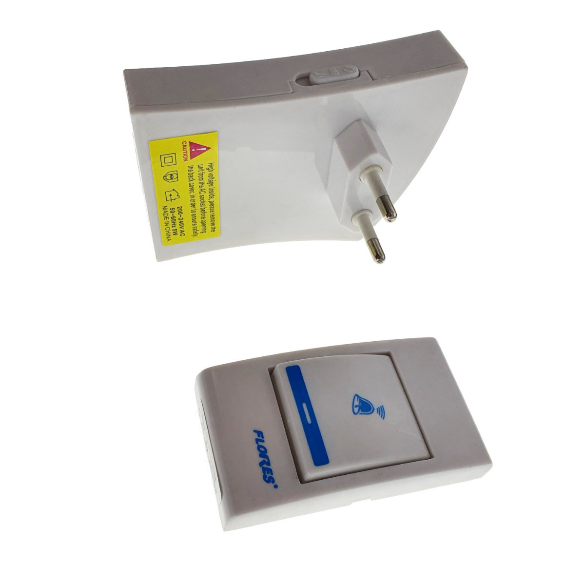 Sonerie cu buton Wireless conectare la priza, Flores FE-40795, receptor, 32 melodii, raza actiune 100 metri, sistem anti-interferenta, alba cu albastru [4]