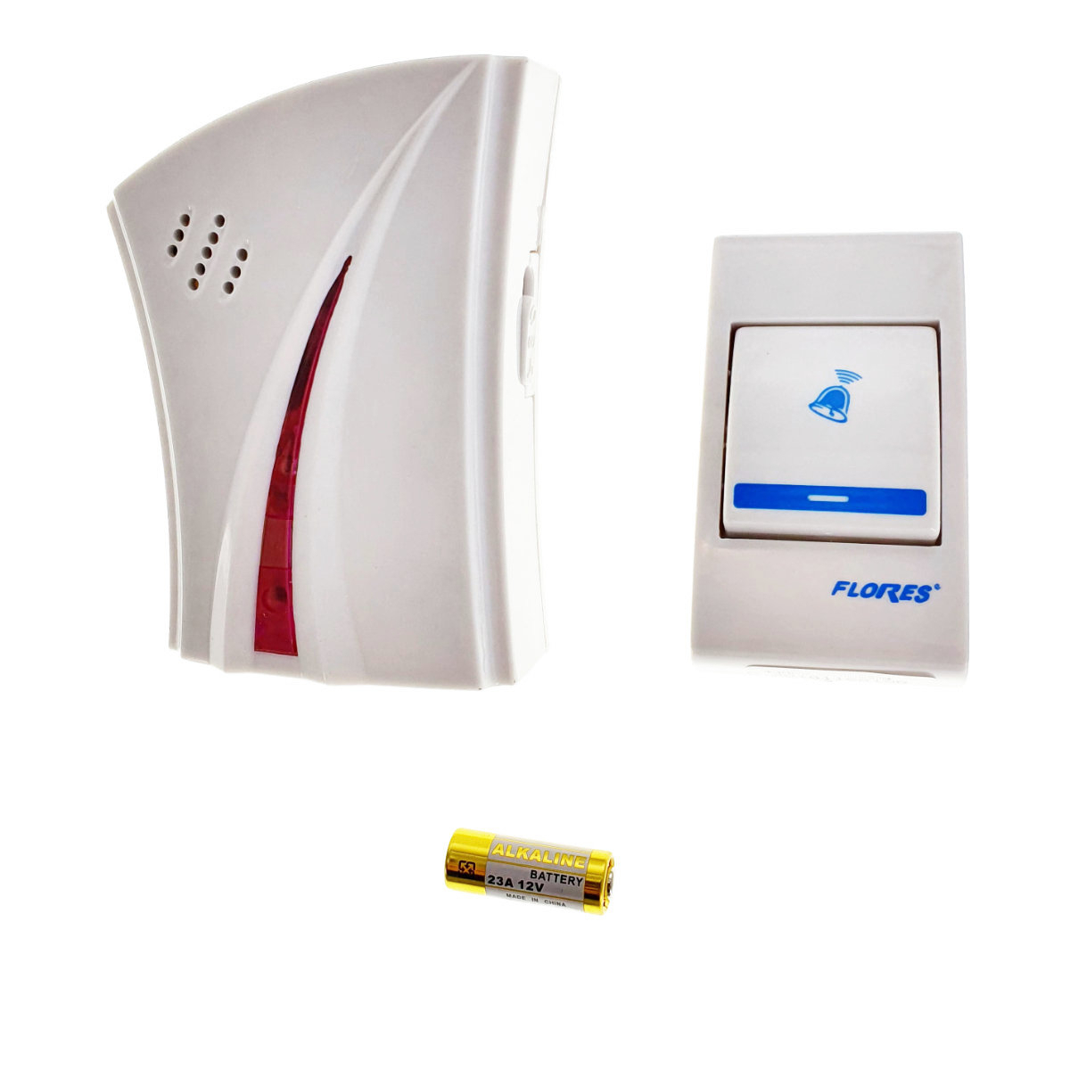 Sonerie cu buton Wireless conectare la priza, Flores FE-40795, receptor, 32 melodii, raza actiune 100 metri, sistem anti-interferenta, alba cu roz [1]