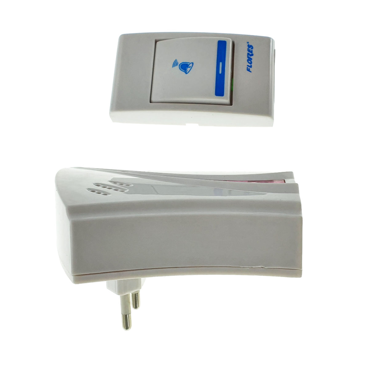 Sonerie cu buton Wireless conectare la priza, Flores FE-40795, receptor, 32 melodii, raza actiune 100 metri, sistem anti-interferenta, alba cu roz [2]
