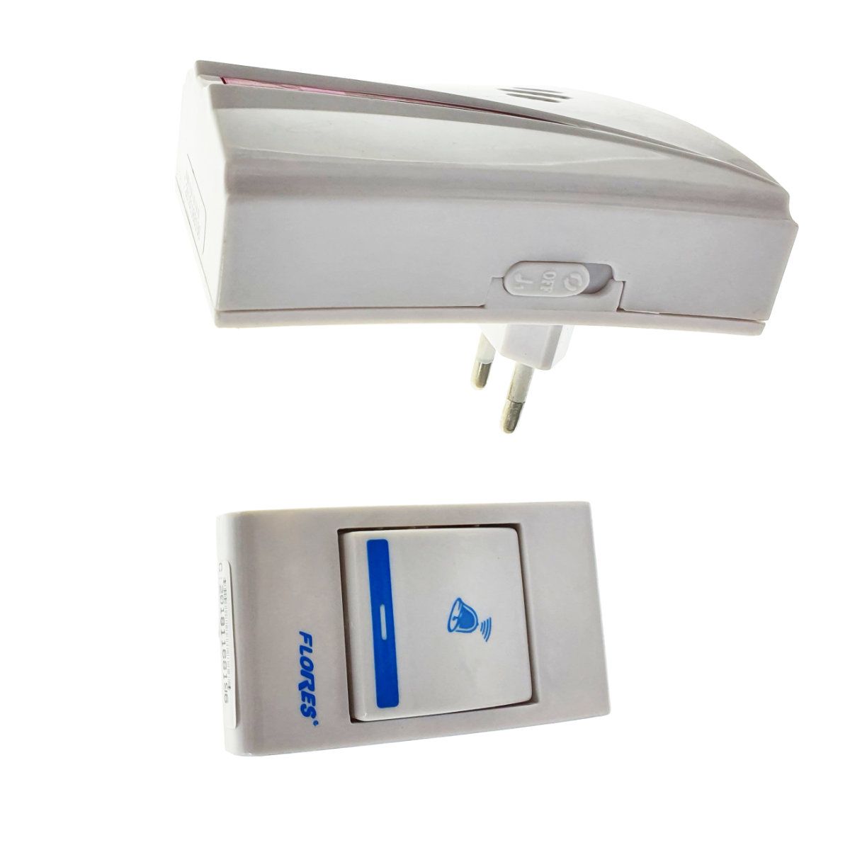 Sonerie cu buton Wireless conectare la priza, Flores FE-40795, receptor, 32 melodii, raza actiune 100 metri, sistem anti-interferenta, alba cu roz [9]