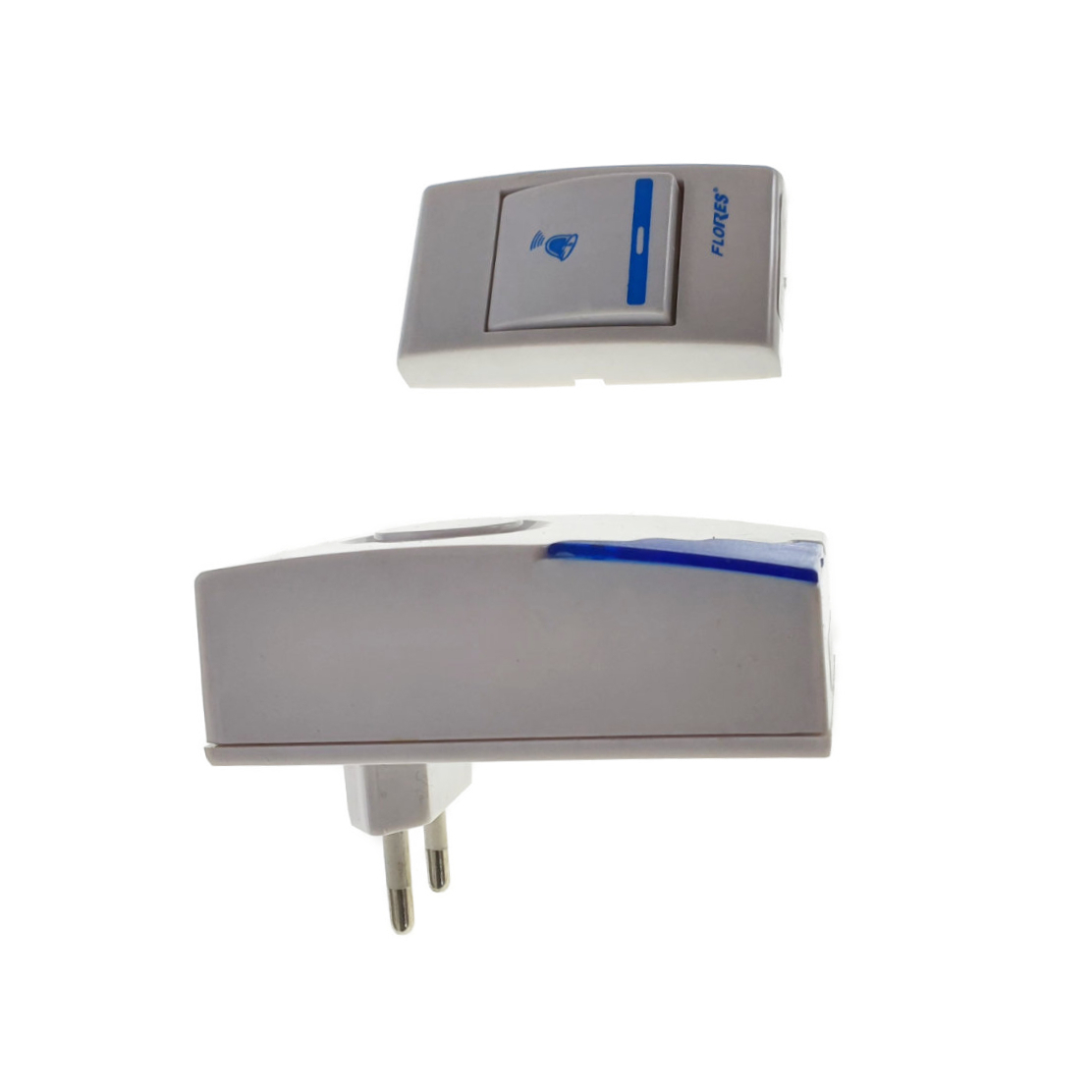 Sonerie cu buton Wireless conectare la priza, Flores FE-40796, receptor, 32 melodii, raza actiune 100 metri, sistem anti-interferenta, alba cu albastru [2]