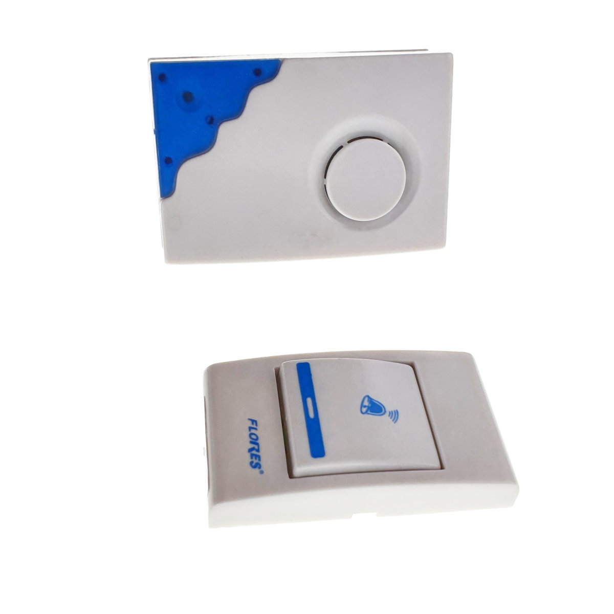 Sonerie cu buton Wireless conectare la priza, Flores FE-40796, receptor, 32 melodii, raza actiune 100 metri, sistem anti-interferenta, alba cu albastru [9]