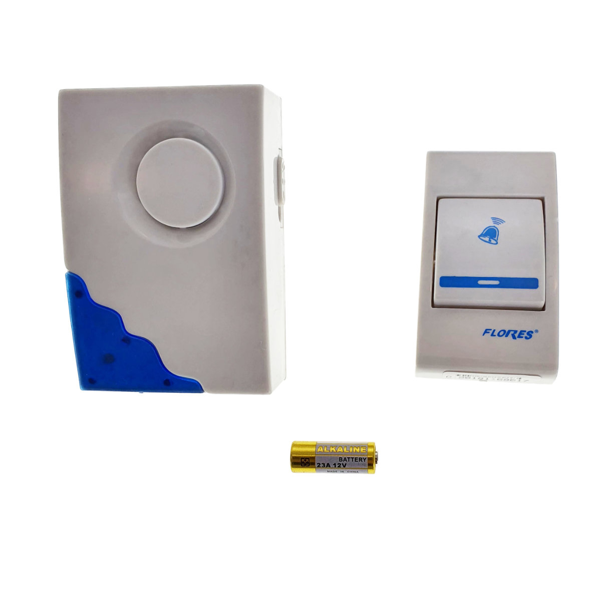 Sonerie cu buton Wireless conectare la priza, Flores FE-40796, receptor, 32 melodii, raza actiune 100 metri, sistem anti-interferenta, alba cu albastru [1]