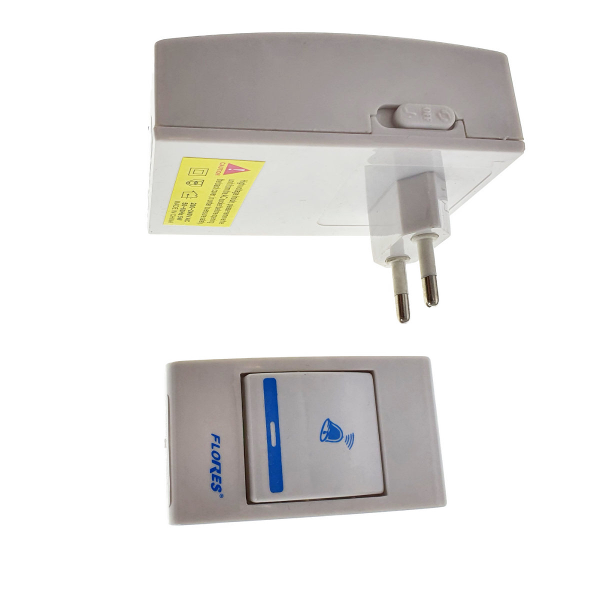 Sonerie cu buton Wireless conectare la priza, Flores FE-40796, receptor, 32 melodii, raza actiune 100 metri, sistem anti-interferenta, alba cu albastru [10]
