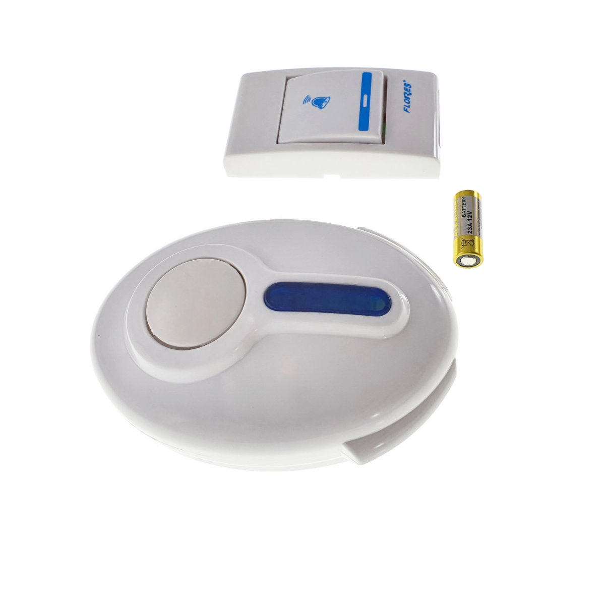 Sonerie cu buton Wireless cu baterii, Flores FE-40792, un receptor, 32 melodii, raza actiune 100 metri, sistem anti-interferenta, alba cu albastru [5]