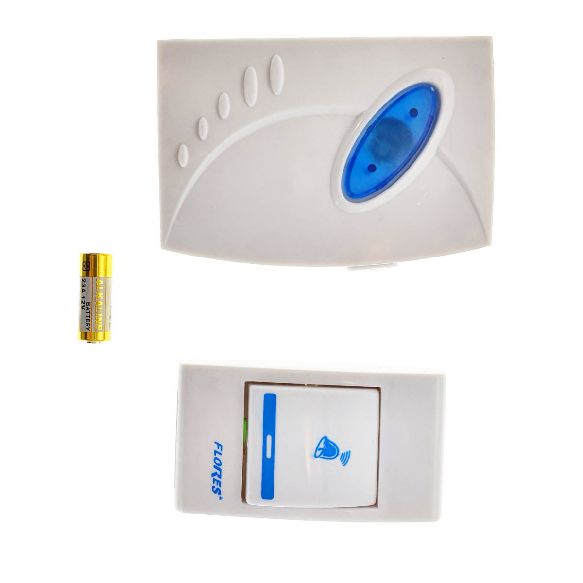 Sonerie cu buton Wireless cu baterii, Flores FE-40793, un receptor, 32 melodii, raza actiune 100 metri, sistem anti-interferenta, alba cu albastru [4]