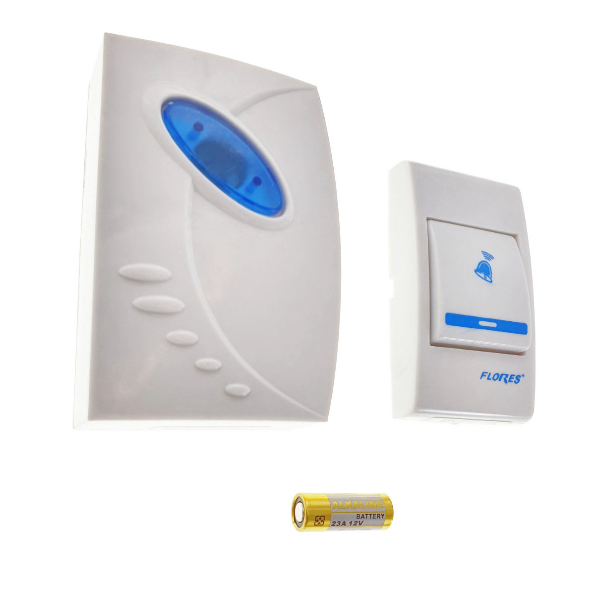 Sonerie cu buton Wireless cu baterii, Flores FE-40793, un receptor, 32 melodii, raza actiune 100 metri, sistem anti-interferenta, alba cu albastru [6]