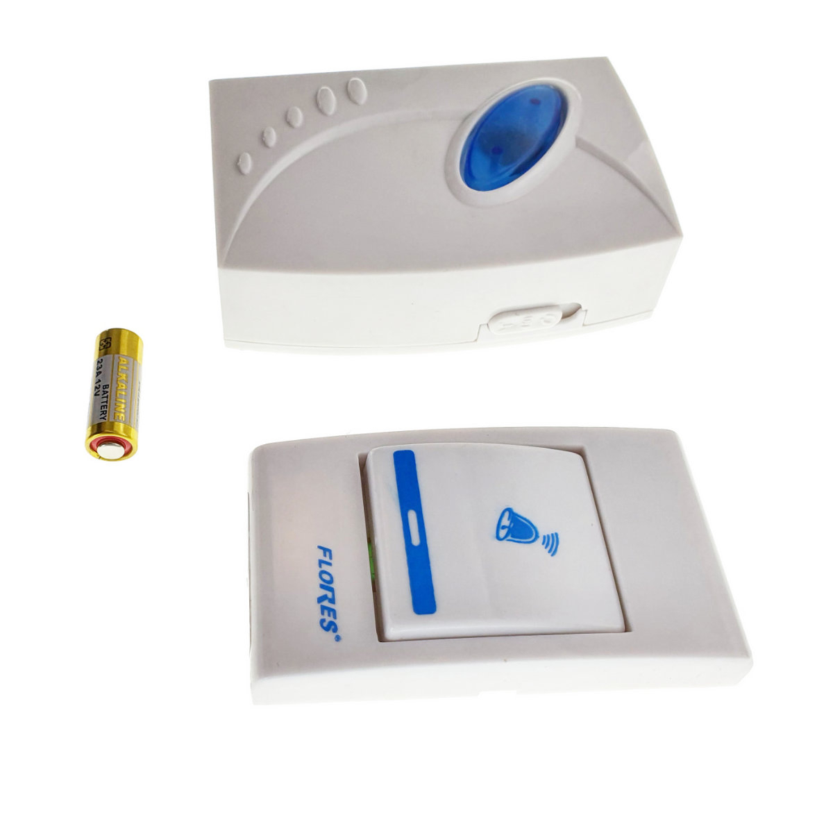 Sonerie cu buton Wireless cu baterii, Flores FE-40793, un receptor, 32 melodii, raza actiune 100 metri, sistem anti-interferenta, alba cu albastru [7]