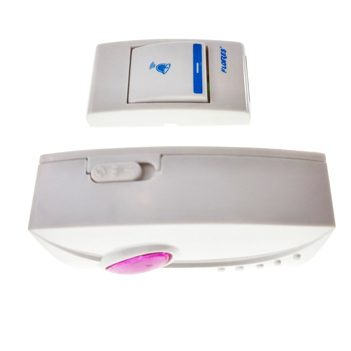 Sonerie cu buton Wireless cu baterii, Flores FE-40793, un receptor, 32 melodii, raza actiune 100 metri, sistem anti-interferenta, alba cu roz [8]